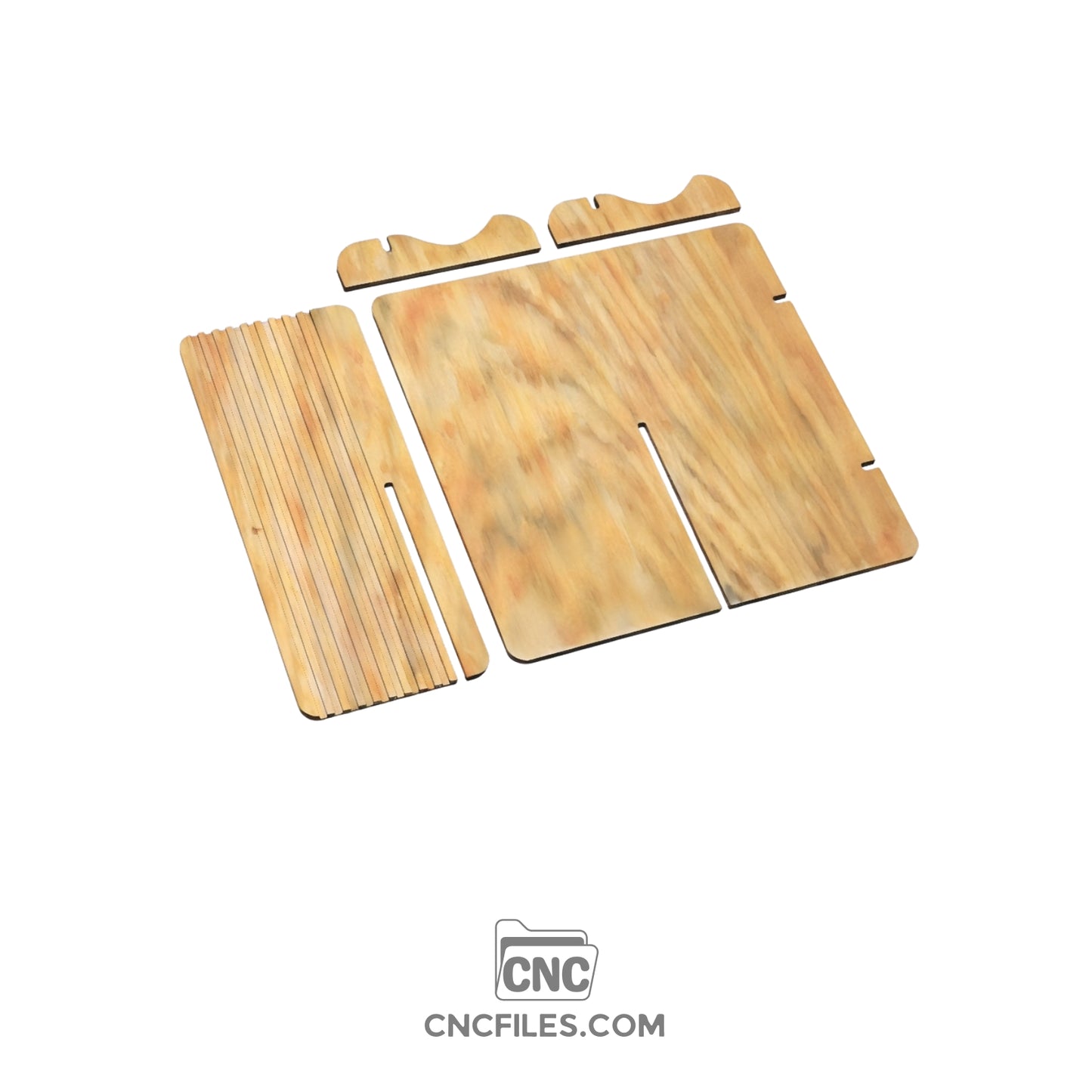 An image of a CNC file showing a card display shelf designed for organizing and presenting greeting cards or small printed items in a market or retail setup.