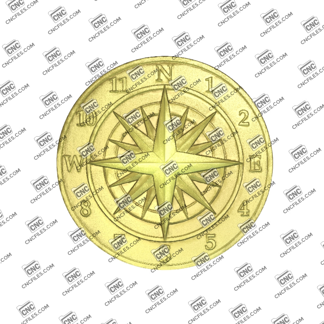 An image of a CNC file showing a classic compass rose clock with Arabic numerals, designed for wall display or decorative use.