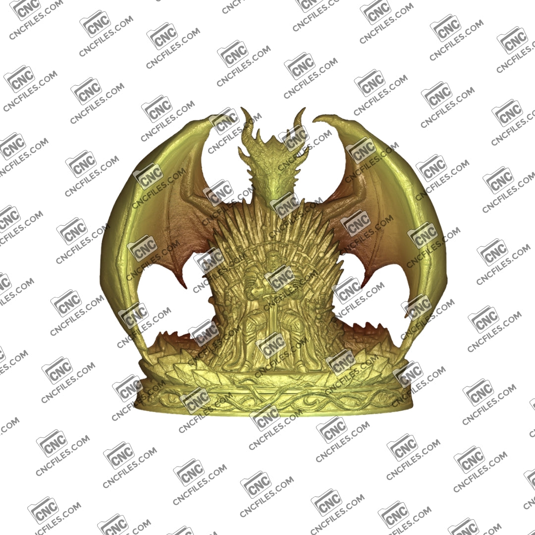 An image of a CNC file showing a DnD Iron Throne 1 model designed for creating a detailed fantasy-style throne for tabletop or decorative use.