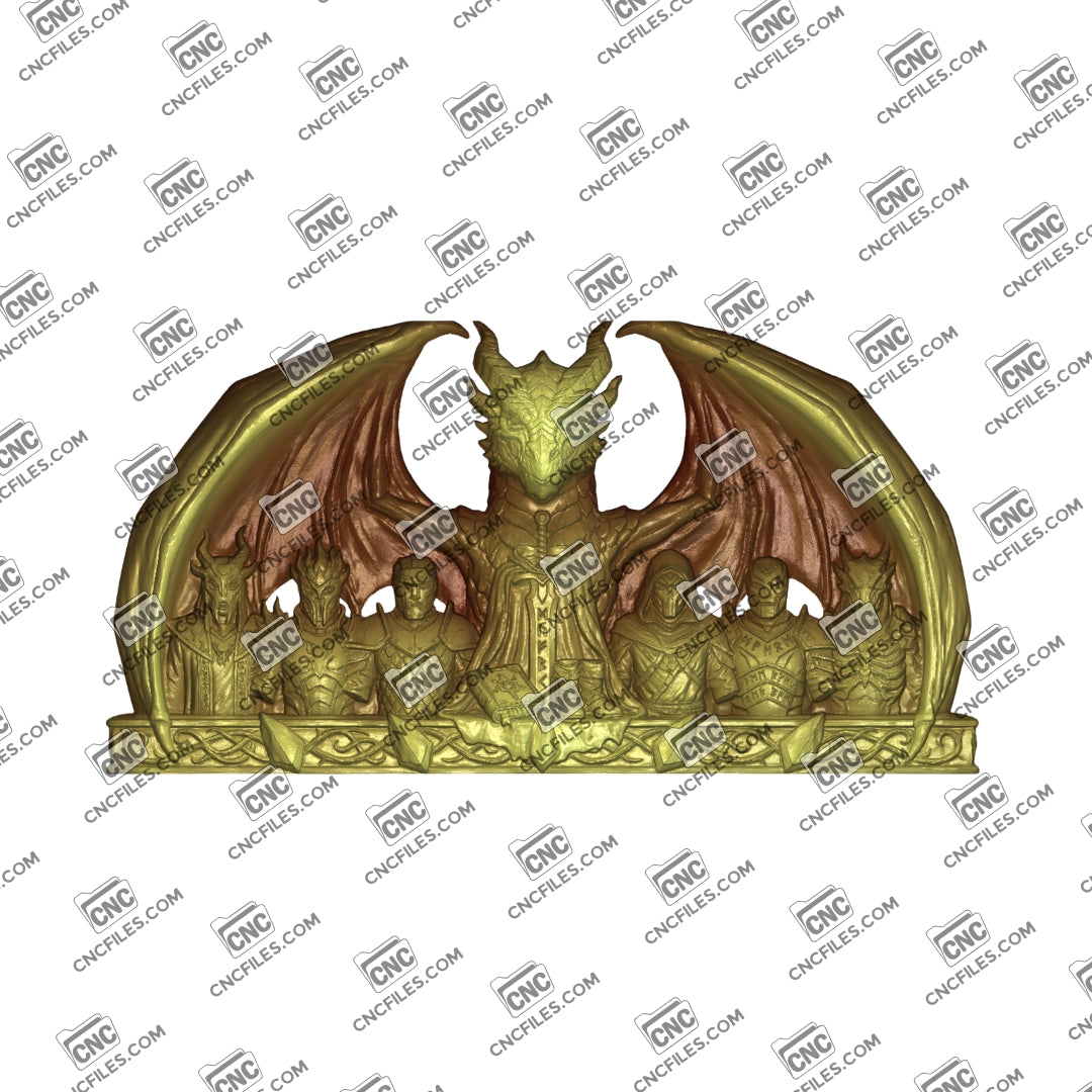 An image of a CNC file showing a dragon cult ornament designed for decorative display in fantasy-themed or collectible projects.