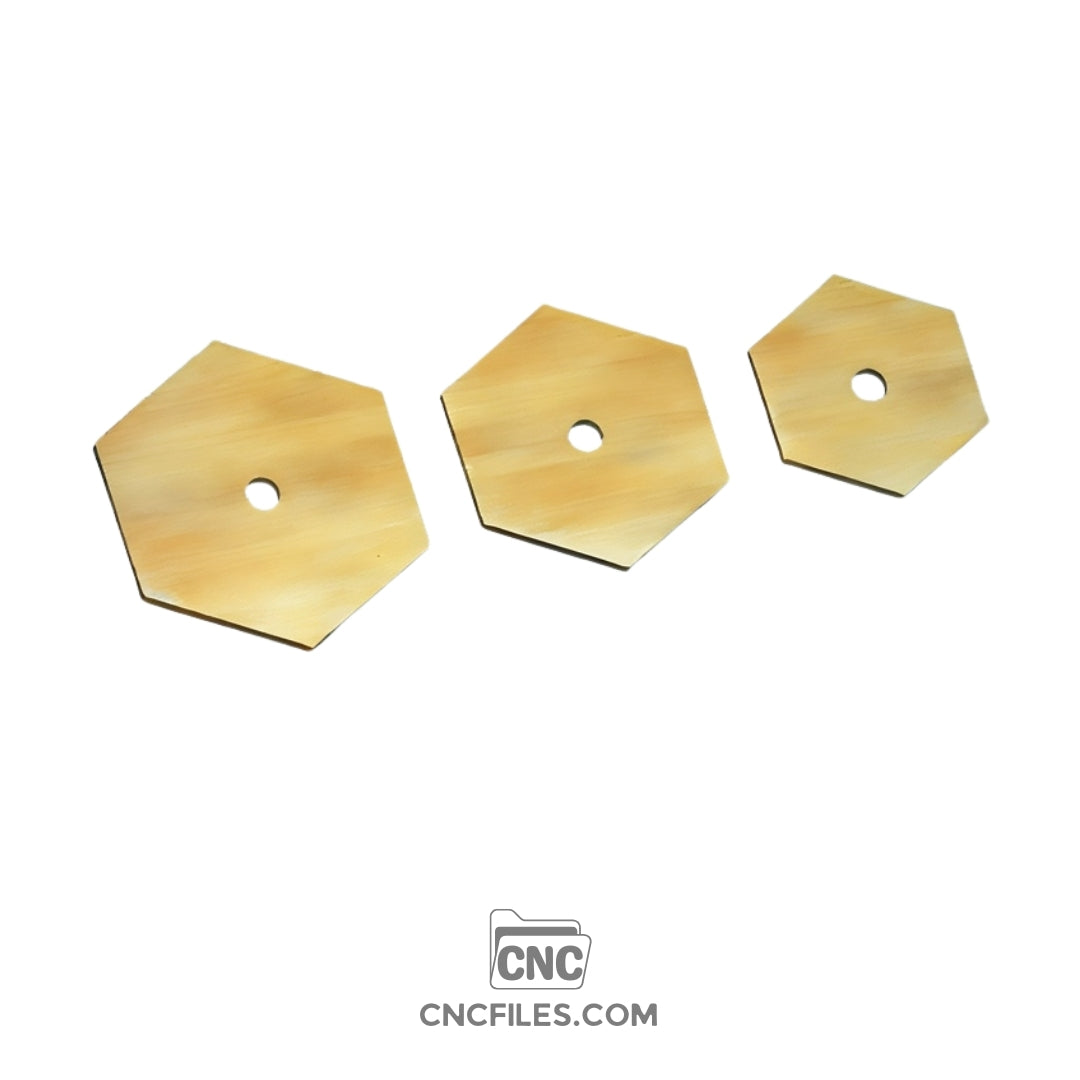 An image of a CNC file showing nesting hexagonal jewellery boxes with an acrylic lid designed for storing and displaying small jewelry items.