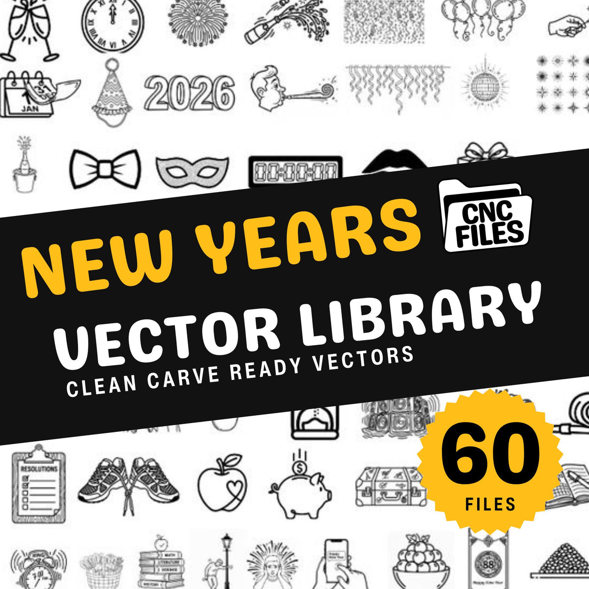 An image of a CNC file showing a New Years-themed design, perfect for festive decorations and craft projects.
