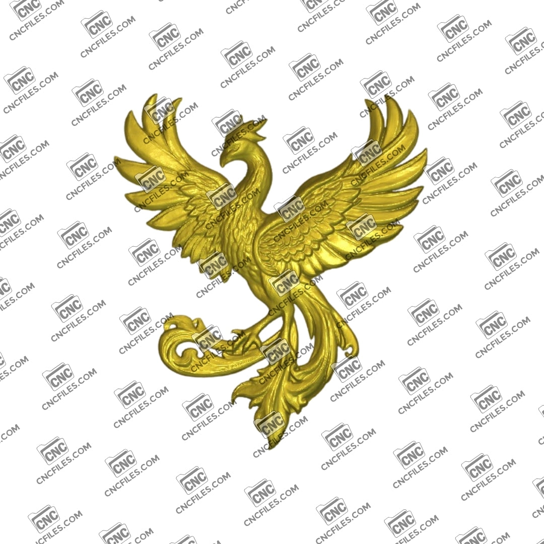 An image of 3D CNC file showing a detailed Phoenix 1 design, perfect for carving bold and striking artwork.