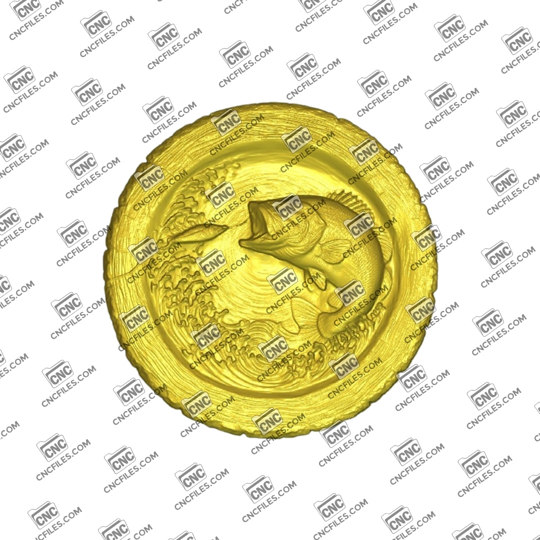 An image of 3D CNC file showing Stump Bass 11, 3D render of CNC file showing a detailed bass fish design, perfect for woodworking or custom decor projects.