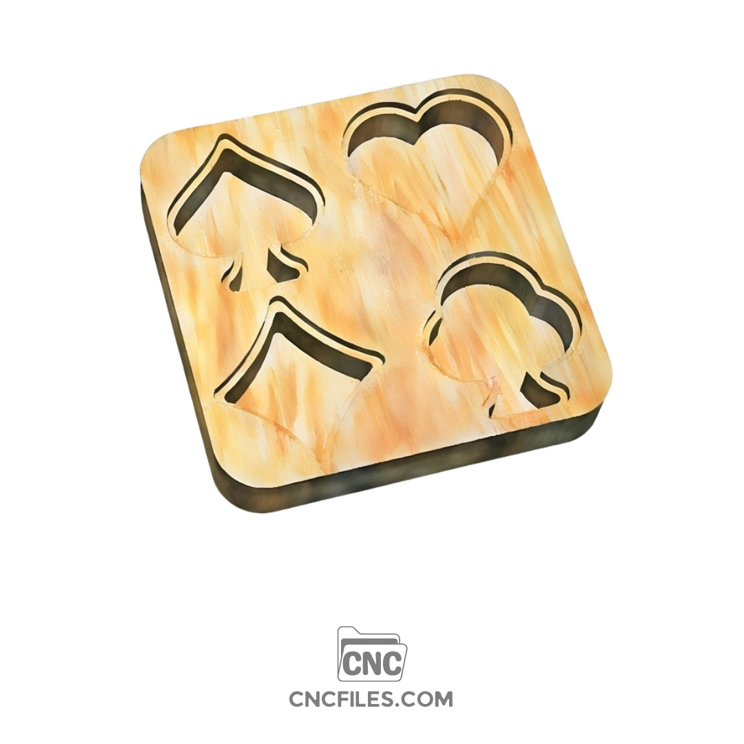 An image of a CNC file showing a suits of card themed earring box with an acrylic lid designed for storing and displaying small jewelry items.