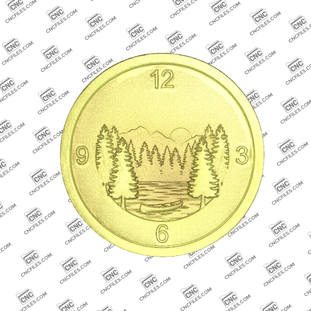 An image of a CNC file showing a Wilderness Pine Forest Arabic Clock 3, designed for creating a decorative wooden wall clock with nature-inspired details.