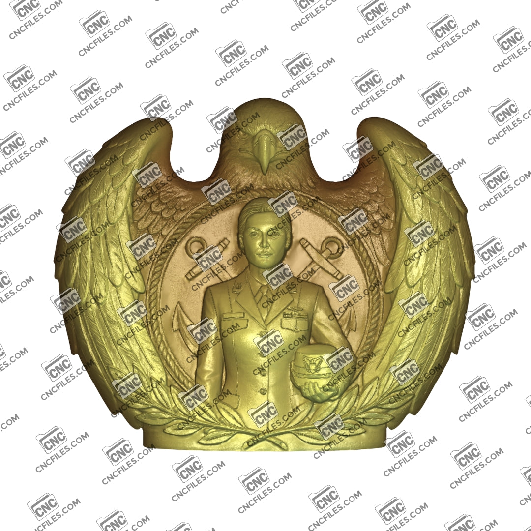 An image of a CNC file showing a "Wings of Service: Female Coast Guard" design, perfect for creating a tribute plaque or decorative keepsake.