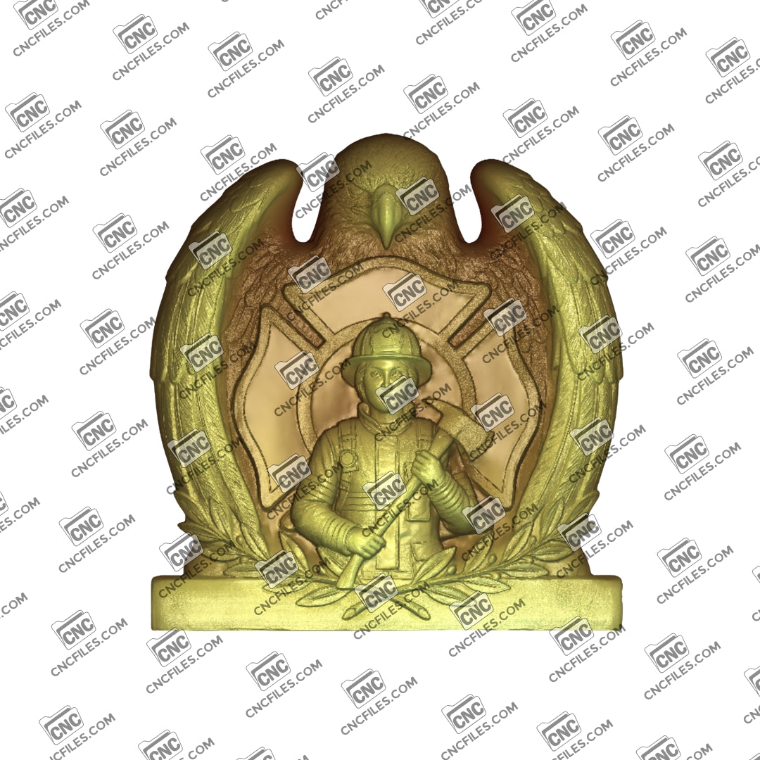 An image of a CNC file showing a Wings of Service female firefighter design used for creating a decorative or themed display item.