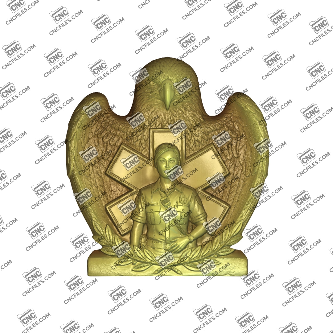 An image of a CNC file showing a “Wings of Service: Female Paramedic” design, perfect for creating decorative or commemorative pieces honoring paramedics.