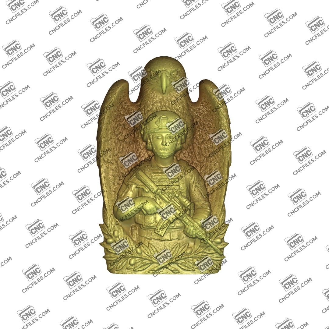 An image of a CNC file showing a “Wings of Service” female soldier design, perfect for creating a detailed decorative or commemorative piece.