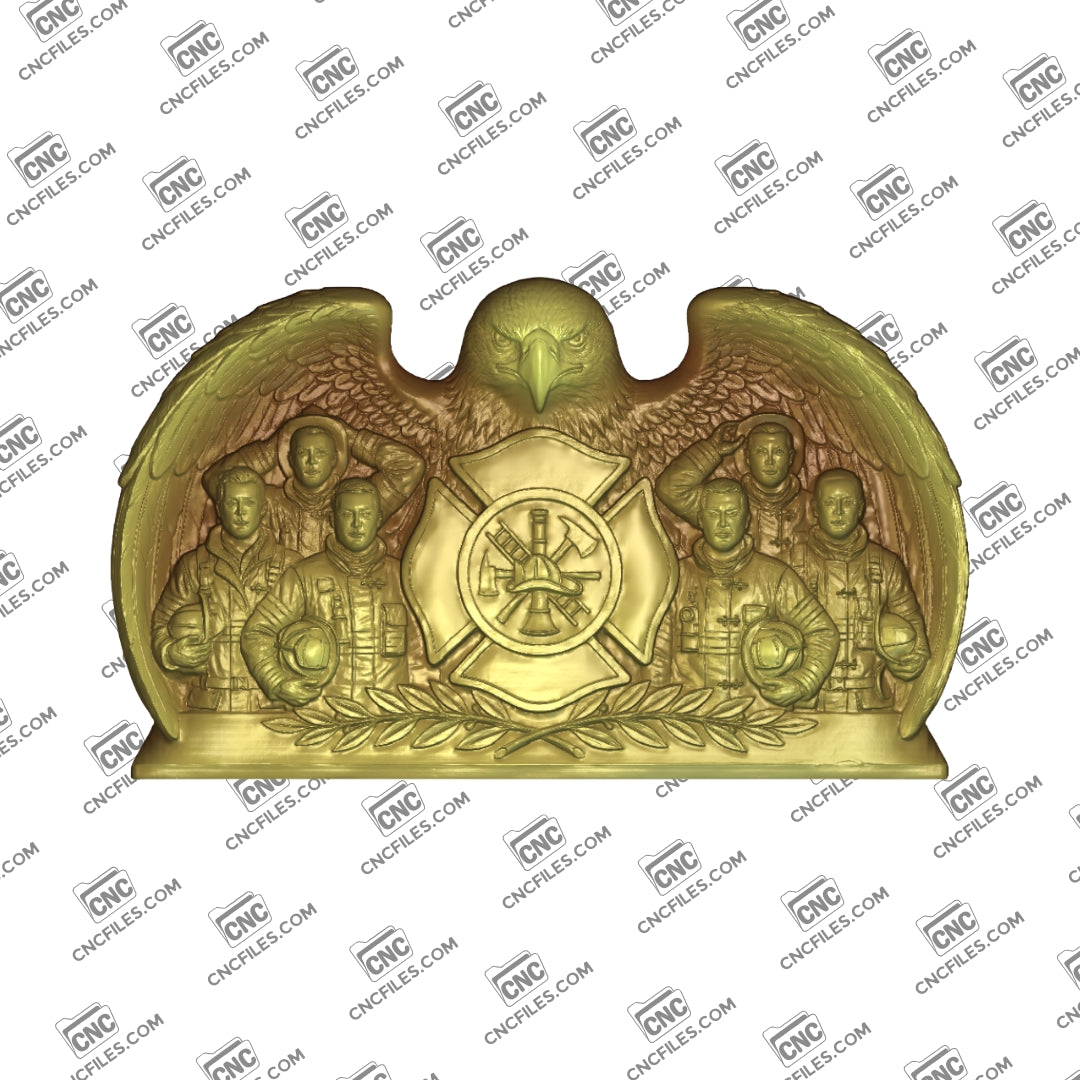 An image of a CNC file showing a Wings of Service Firefighters design intended for creating a themed decorative or tribute piece.