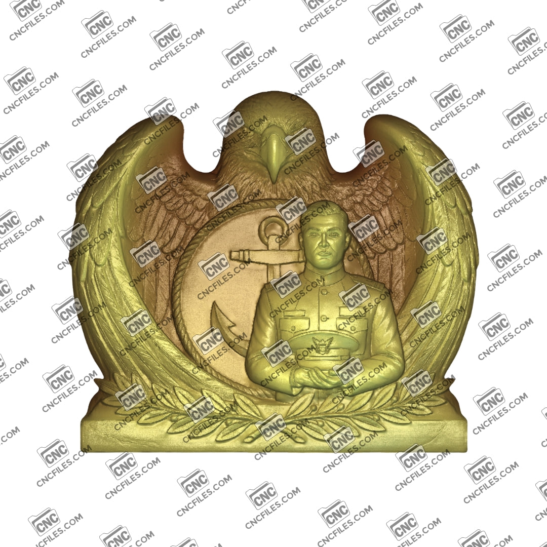 An image of a CNC file showing a Wings of Service design featuring a male Coast Guard figure intended for decorative carving or display projects.