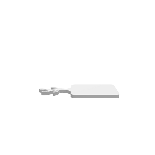 GLB of render file of a leaf handle cheese board tray, displaying the finished 3D model with clean edges and a natural serving board shape.