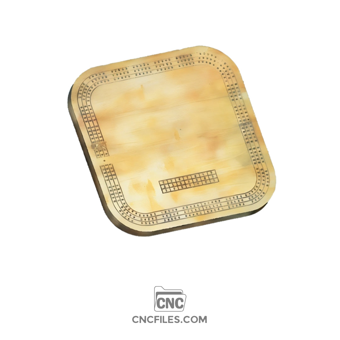 An image of a CNC file showing a 3 Person Square Rounded Standard Cribbage Board design with evenly spaced scoring holes and smooth rounded corners.
