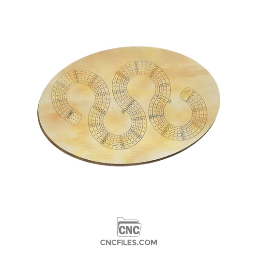 An image of a CNC file showing a 4 Person Snake Standard Cribbage Board with a smooth wooden texture and snake-themed layout.