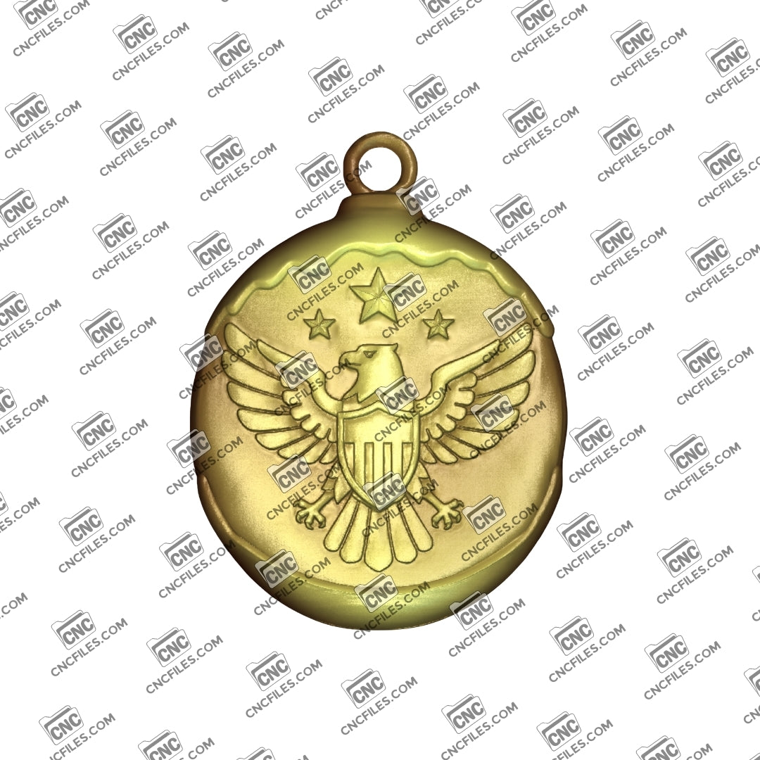 An image of a CNC file showing the detailed American Eagle Crest Ornament, designed for precise cutting and engraving.