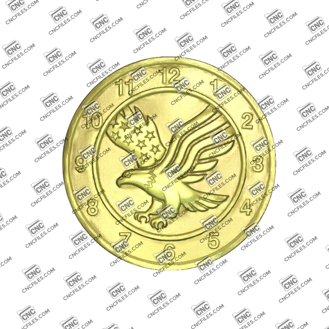 An image of a CNC file showing an American eagle and flag wall clock with Arabic numerals designed for decorative time display.