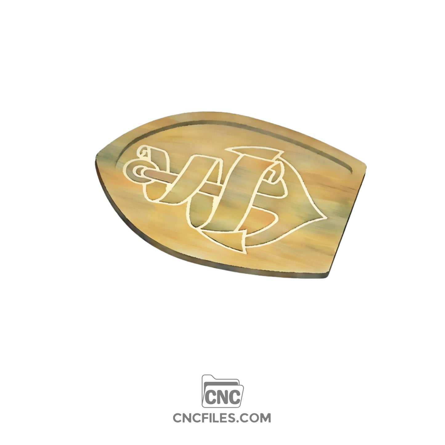 An image of a CNC file showing an Anchor and Banner Tray designed for organizing or displaying items with a nautical theme.