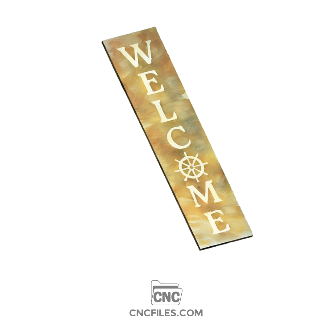 An image of a CNC file showing a Boat Wheel Welcome Porch Board design with a nautical theme.