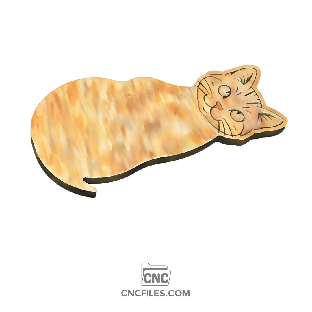 An image of a CNC file showing a cat-shaped cheese board design, clean outline, smooth edges, made for easy cutting and woodworking projects.