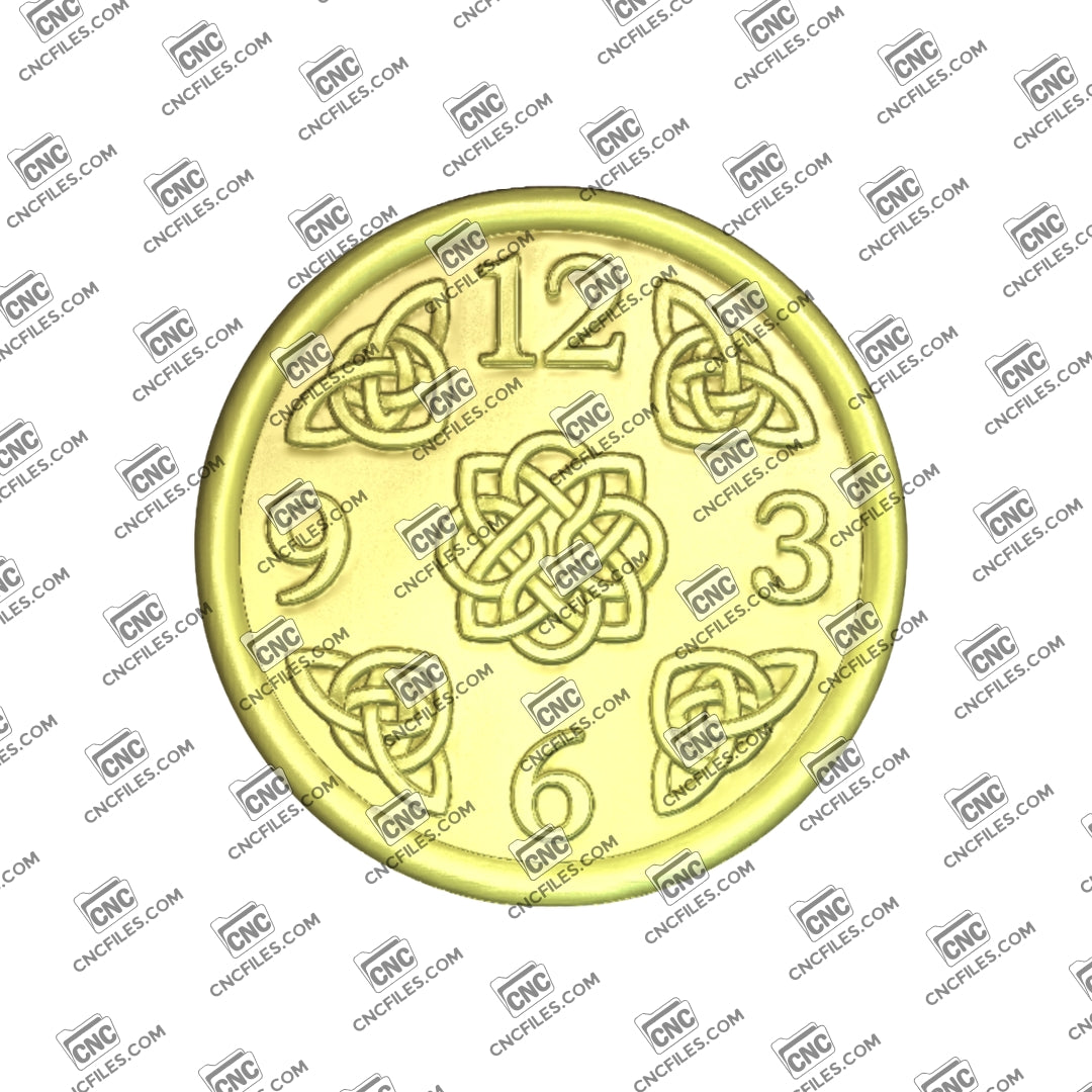 An image of a CNC file showing a Celtic knotwork Arabic clock design with decorative patterns intended for wall clock projects and decorative use.