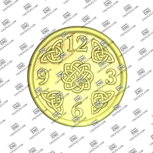 An image of a CNC file showing a Celtic knotwork Arabic clock design with decorative patterns intended for wall clock projects and decorative use.