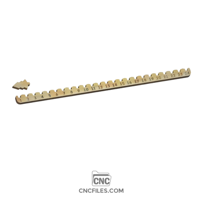 An image of a CNC file showing a Christmas Tree Stick Countdown design with numbered slots for daily tracking.