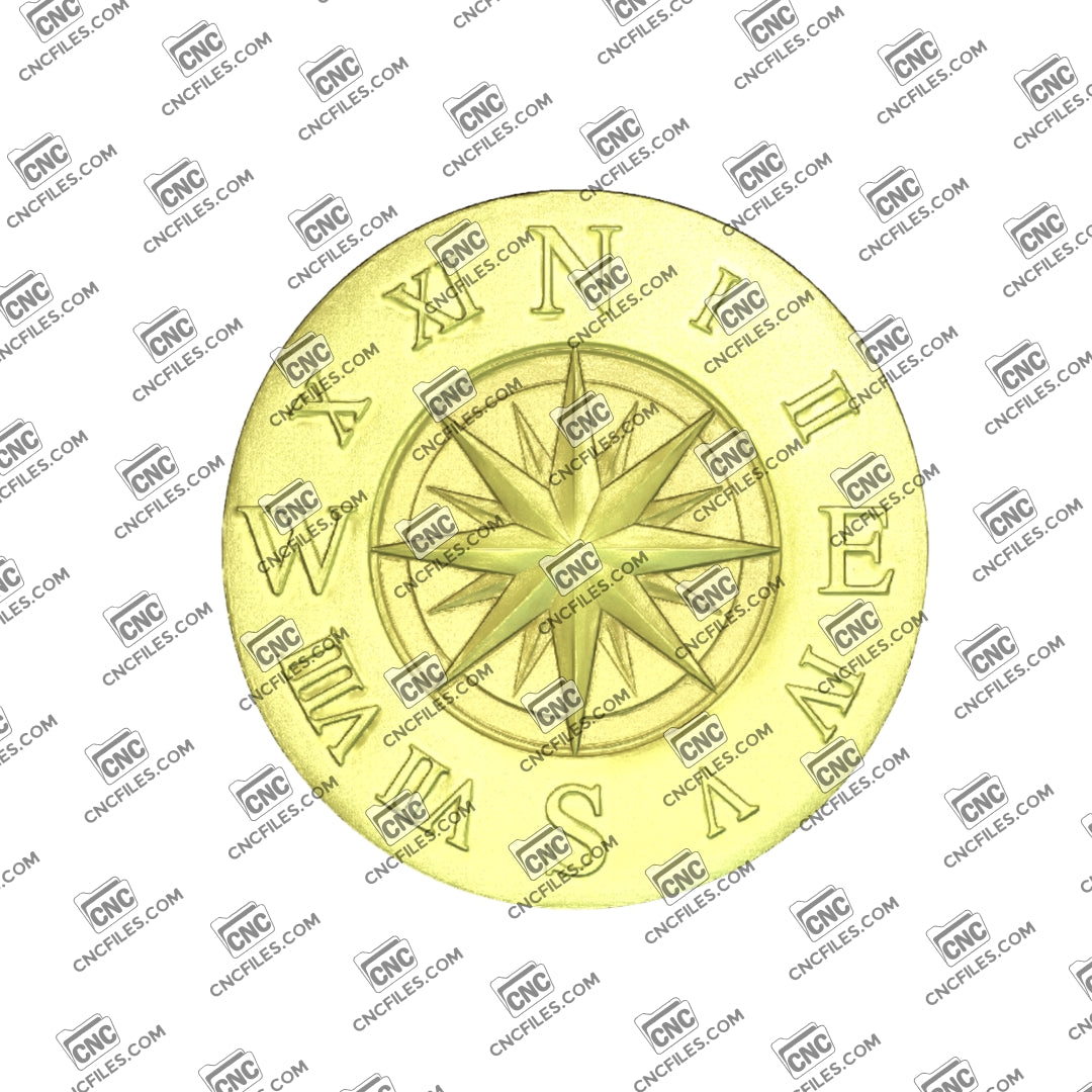 An image of a CNC file showing a classic compass rose Roman clock designed for decorative wall or tabletop use.