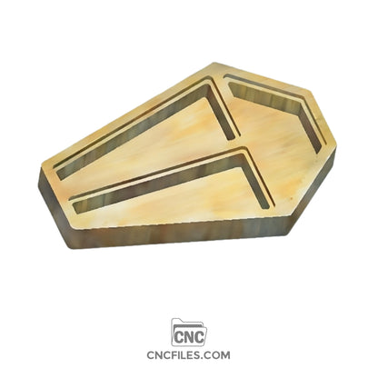 An image of a CNC file showing a coffin-shaped jewellery box design with clean cut lines, made for precise CNC cutting.