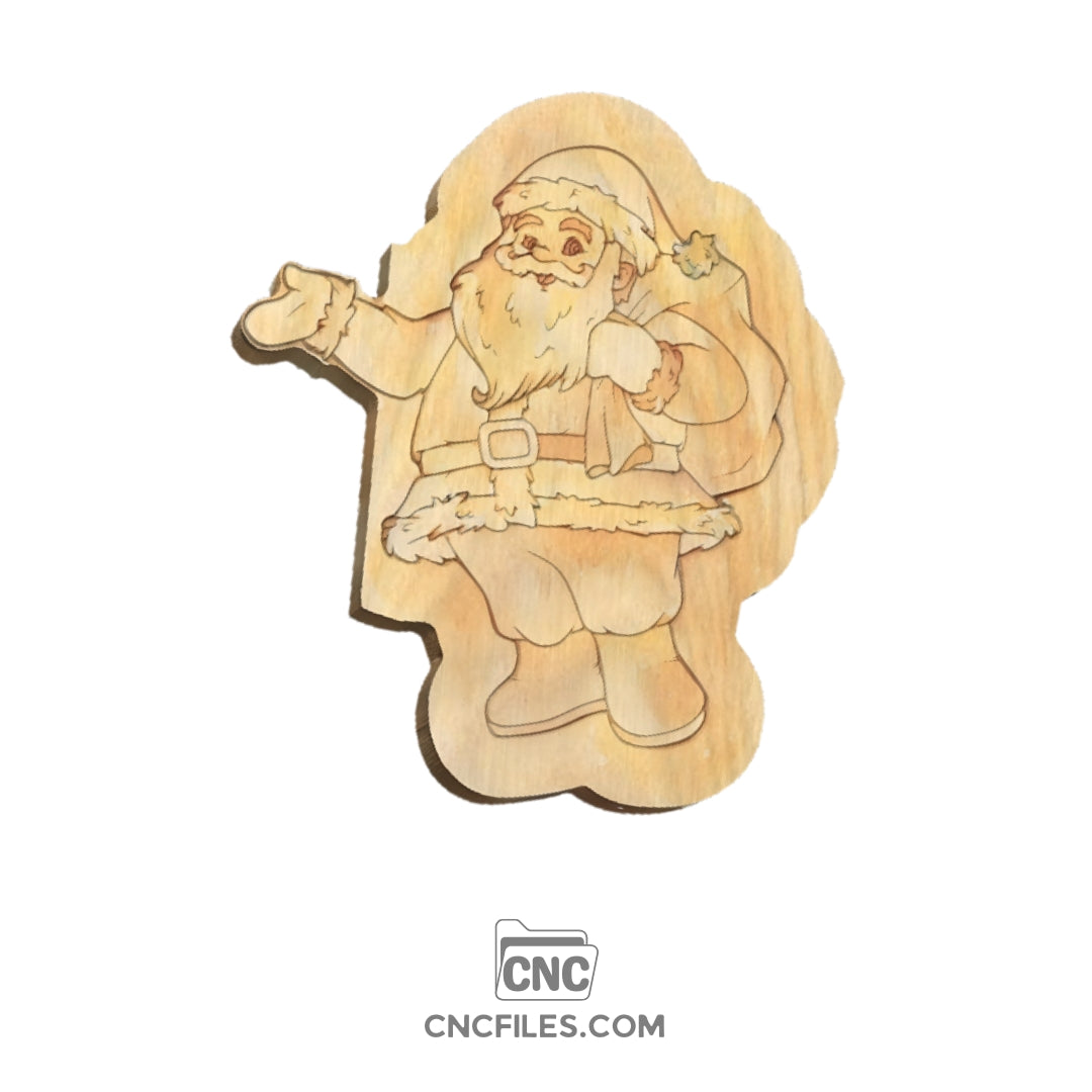 An image of a CNC file showing a wooden Santa Claus design.