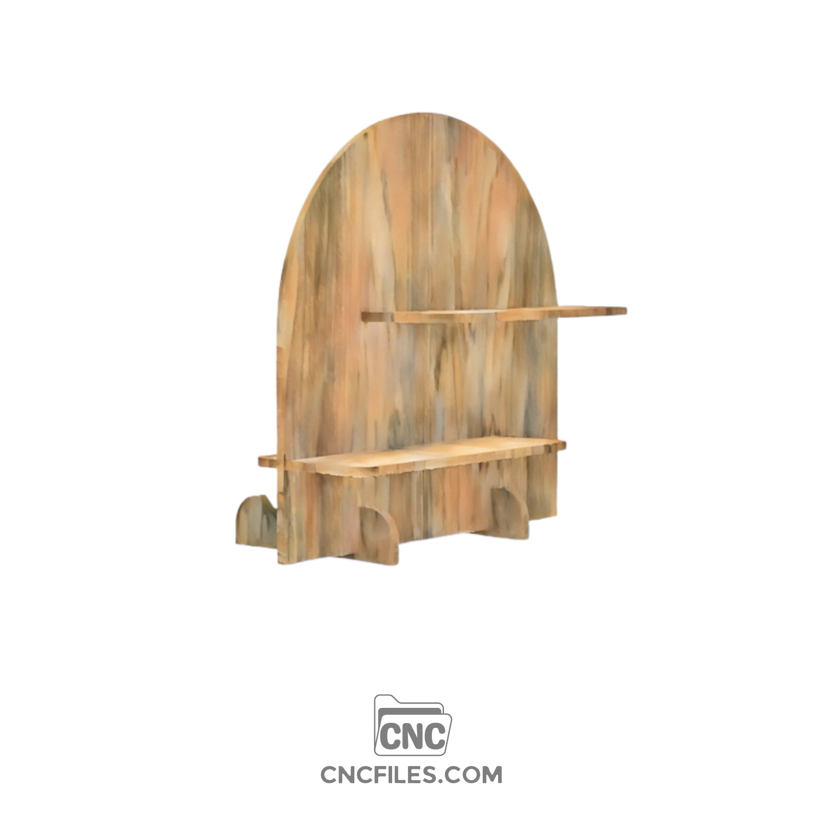 An image of a CNC file showing a crescent-shaped top market display designed for showcasing products in an organized and attractive way.