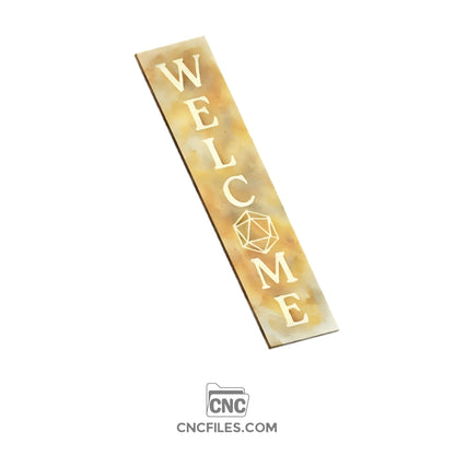 An image of a CNC file showing a D20 Welcome Porch Board design with bold lettering for decorative outdoor use.