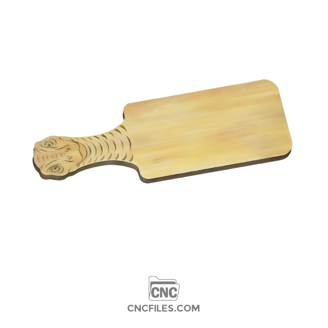 An image of a CNC file showing a Diplodocus-shaped cheese board design, cut-ready with clean outlines and smooth curves.