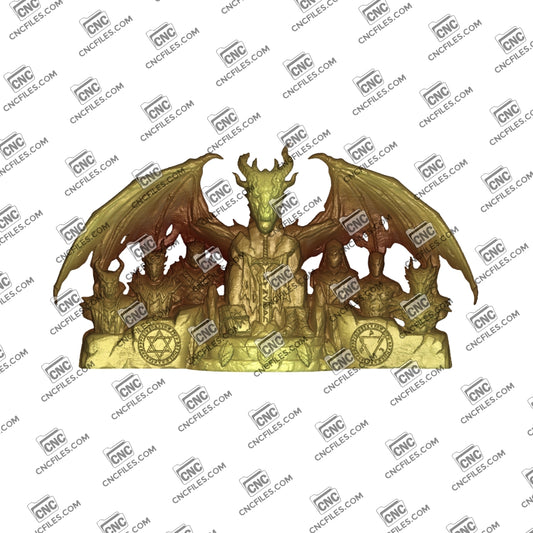 An image of a CNC file showing a DnD Dracholic Cult 2 ornament 3D relief designed for carving a detailed fantasy-themed decorative piece.