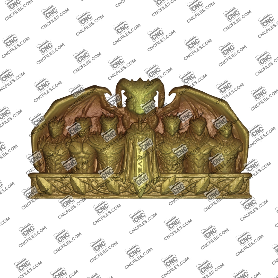 An image of a CNC file showing a dragon aspects ornament designed for decorative use in wall art, displays, or themed craft projects.
