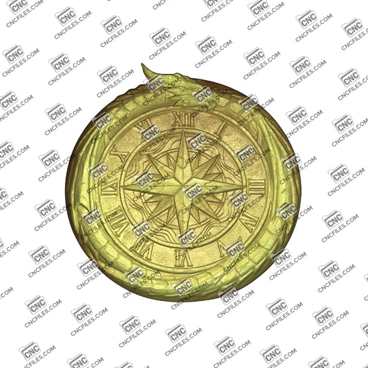 An image of a CNC file showing a dragon-themed clock face design intended for carving and creating a decorative wall clock.