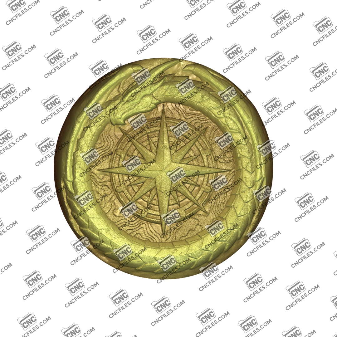 An image of a CNC file showing a dragon themed compass design used for decorative or craft projects.