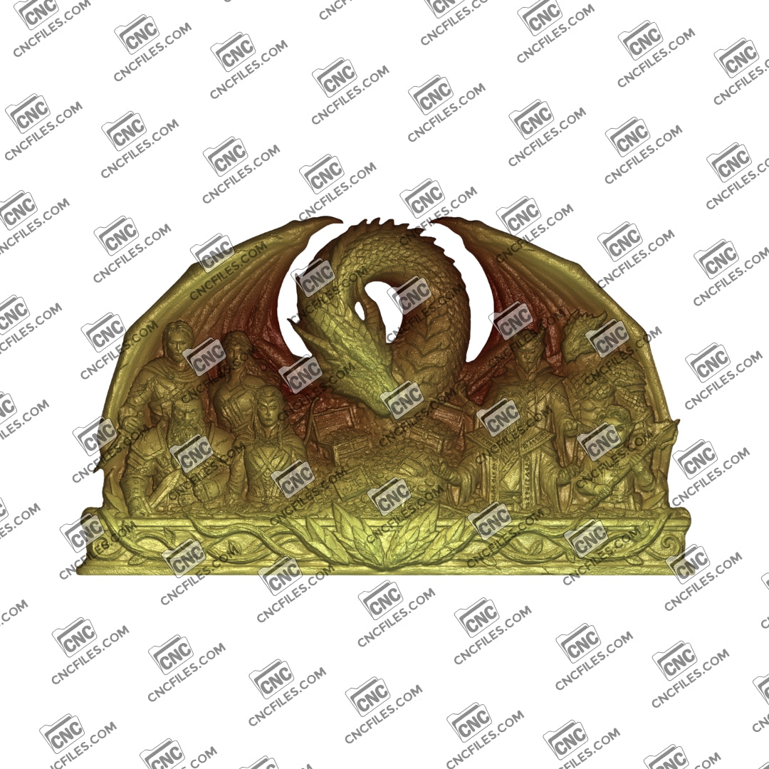 An image of a CNC file showing a Dragon’s Watch design used for creating a detailed dragon-themed clock or wall decor.