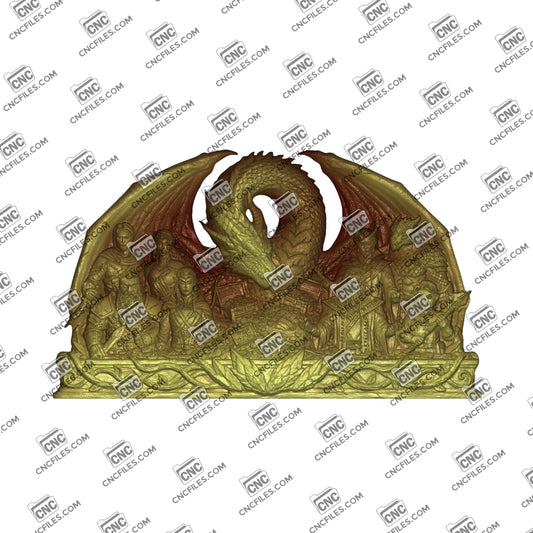An image of a CNC file showing a Dragon’s Watch design used for creating a detailed dragon-themed clock or wall decor.