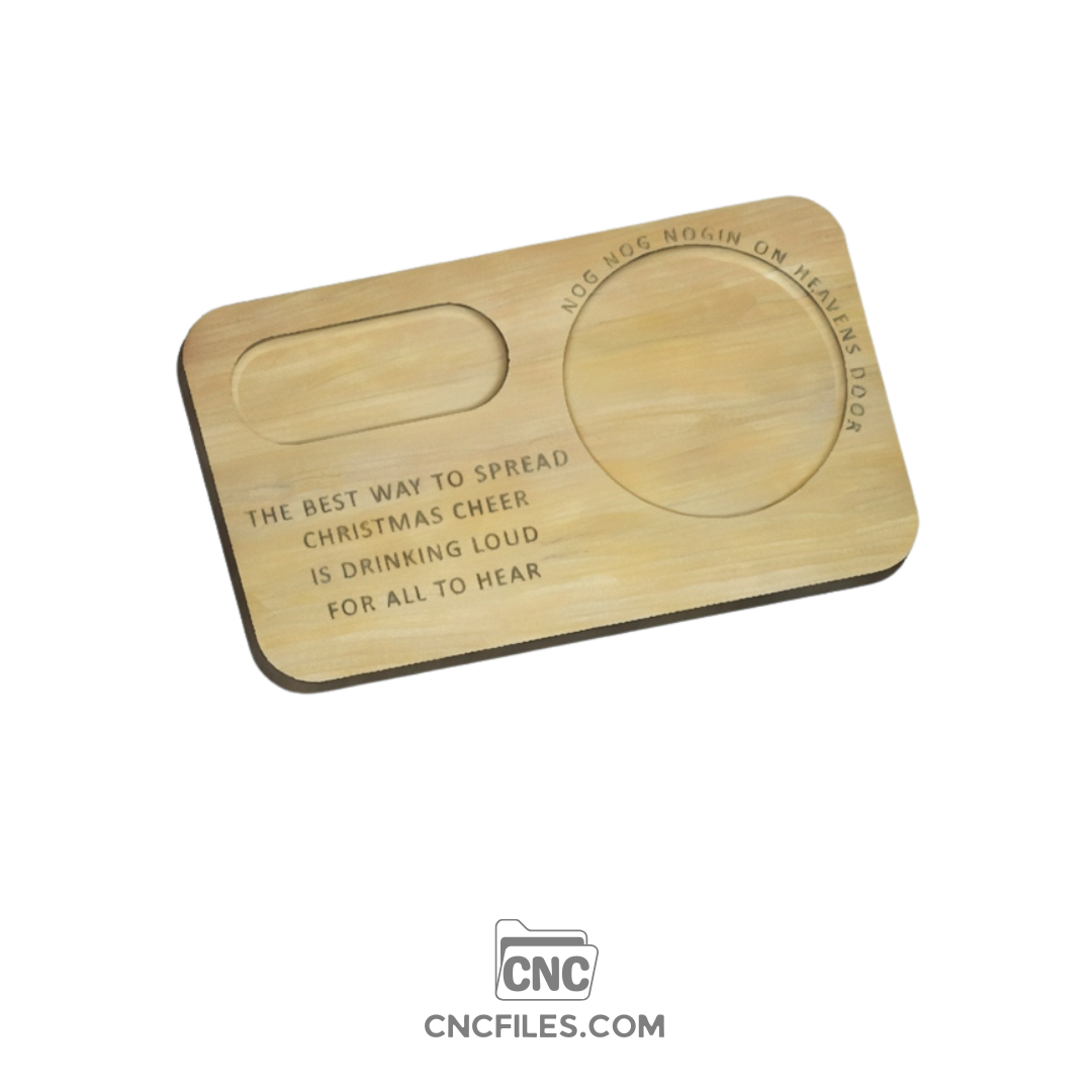 An image of a CNC file showing an Eggnog Cocktail Board design, perfect for crafting festive wooden decor or gifts.