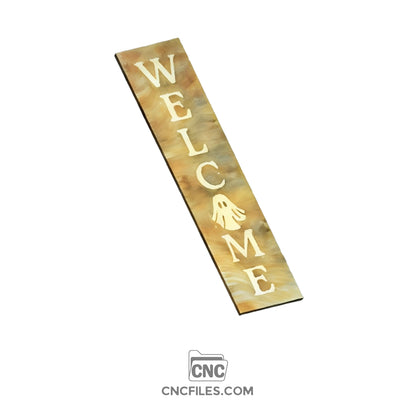 An image of a CNC file showing a Ghost Welcome Porch Board design with a spooky ghost shape.