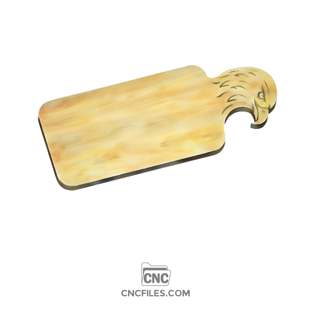 An image of a CNC file showing the Hawk Handle Cheese Board design, with clean outlines ready for cutting and shaping.