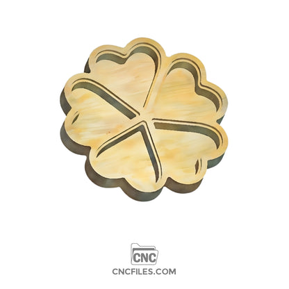 An image of a CNC file showing a heart-shaped jewellery box with petal-style compartments, designed for precise CNC cutting.