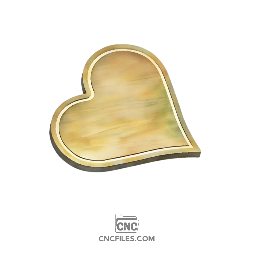 An image of a CNC file showing a heart-shaped cheese board with a smooth surface and a juice groove around the edge.