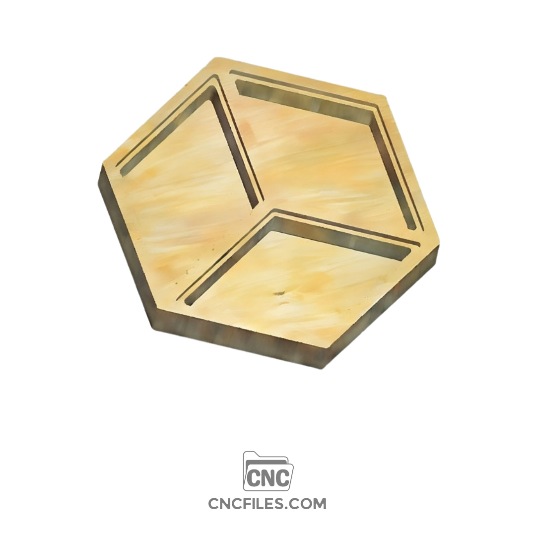 An image of a CNC file showing a hexagon-shaped jewellery box design, made for precise cutting and assembly.