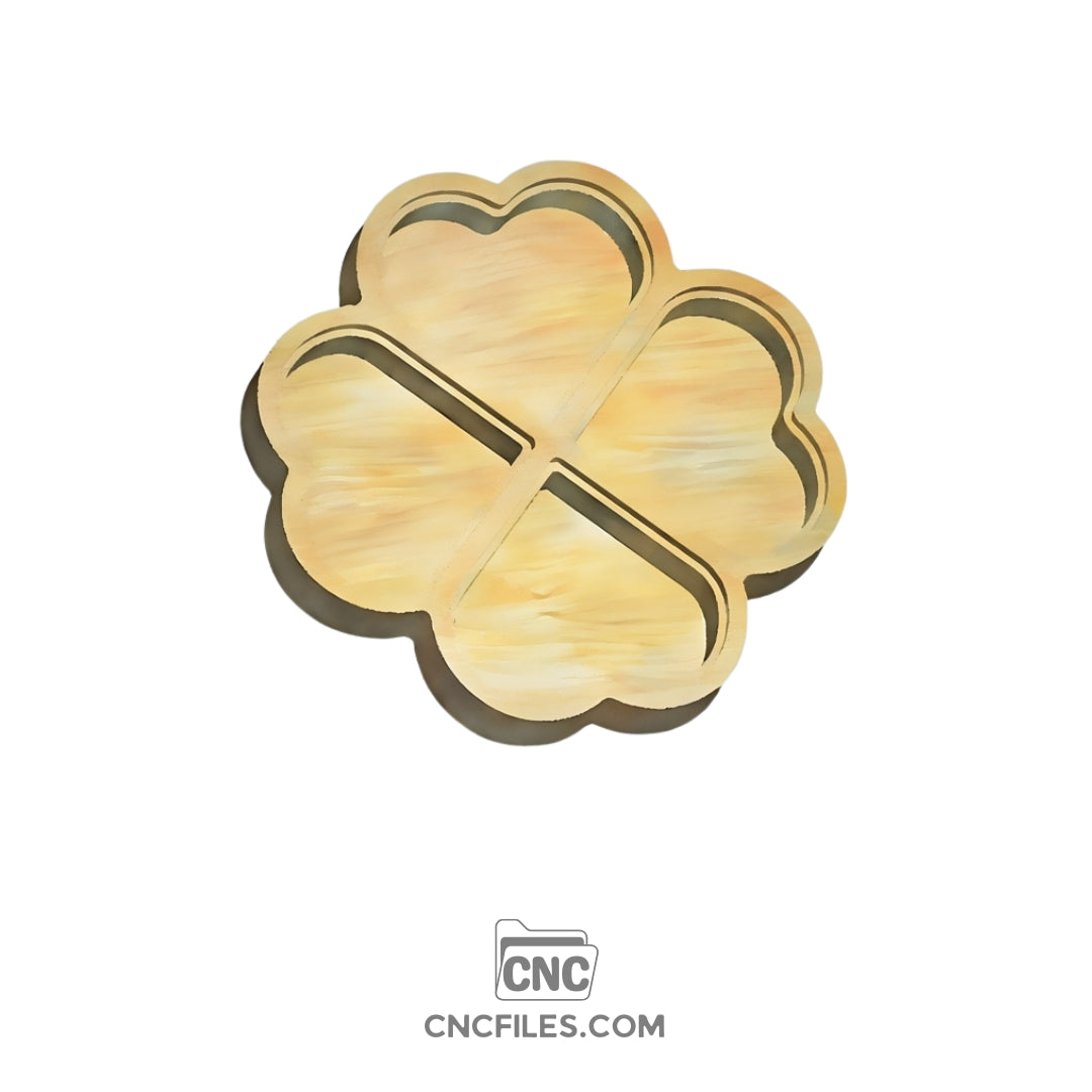 An image of a CNC file showing a Leaf Clover Jewellery Box with an acrylic lid, designed as a box part for storing small jewelry items.