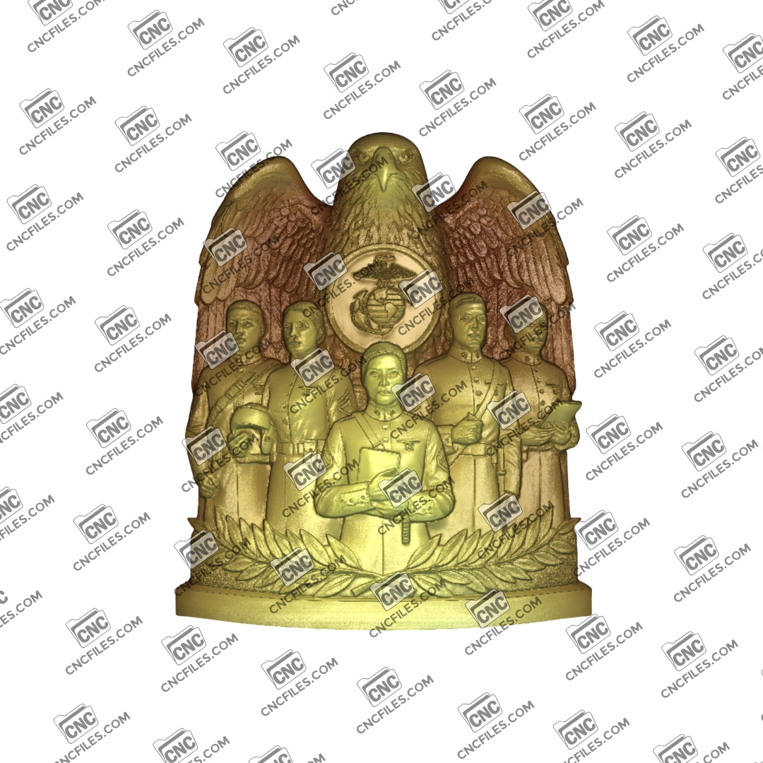 An image of a CNC file showing a Marine Corps themed design used for creating decorative or commemorative items.