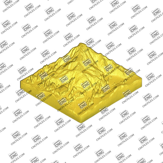 An image of a 3D CNC file showing a detailed Mountain Scene 2, perfect for carving stunning nature-themed décor.