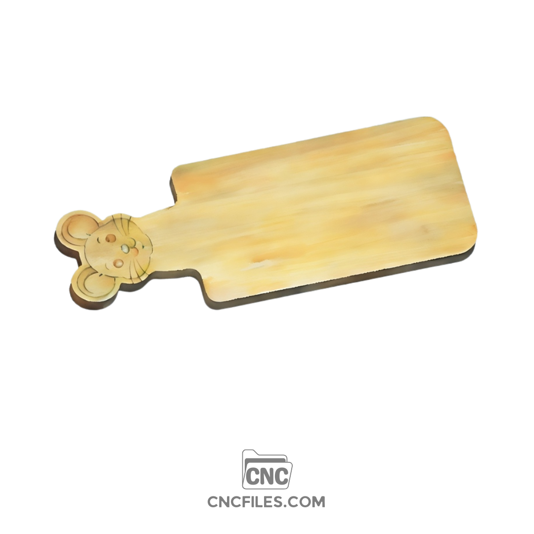 An image of a CNC file showing a mouse-shaped cheese board design, clean and ready for cutting.