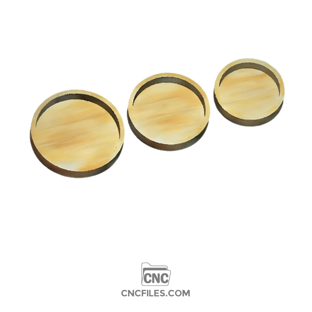 An image of a CNC file showing nesting circle trays designed to fit inside each other for organizing and displaying small items.